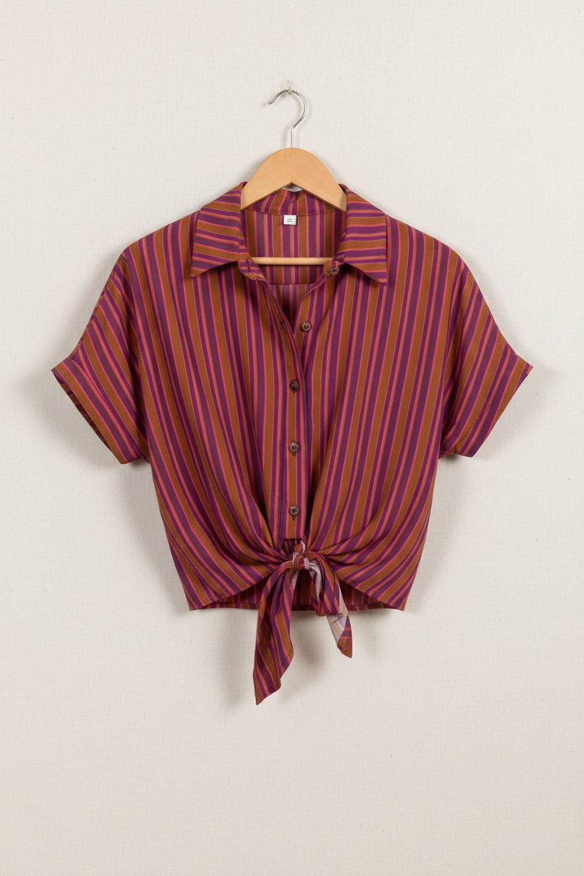 Camicia riga rosa con nodo