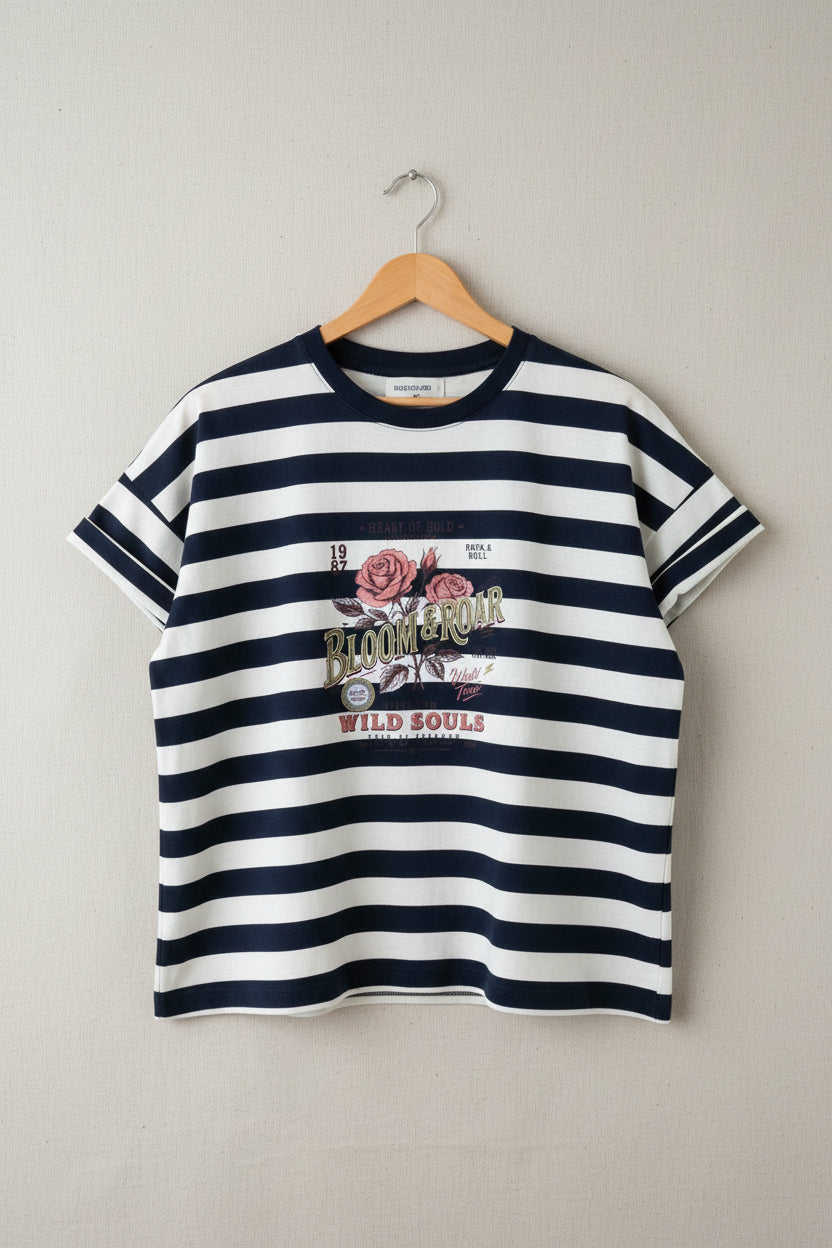 T shirt righe con stampa