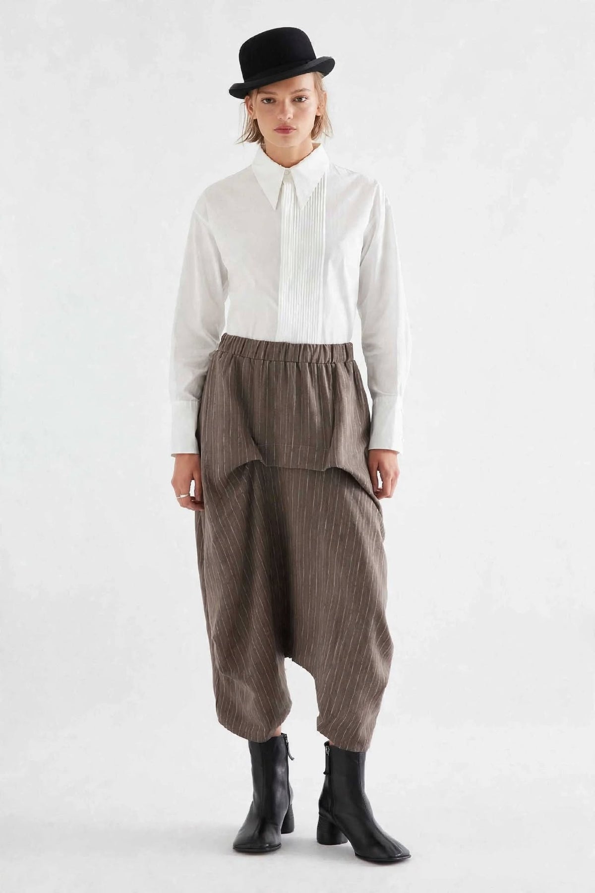 PANTALONE DROP HAREM GESSATO - TAUPE