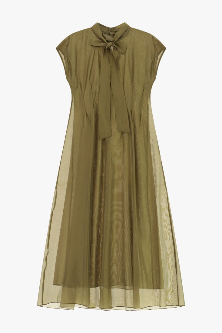 Vestito midi svasato con fiocco al collo