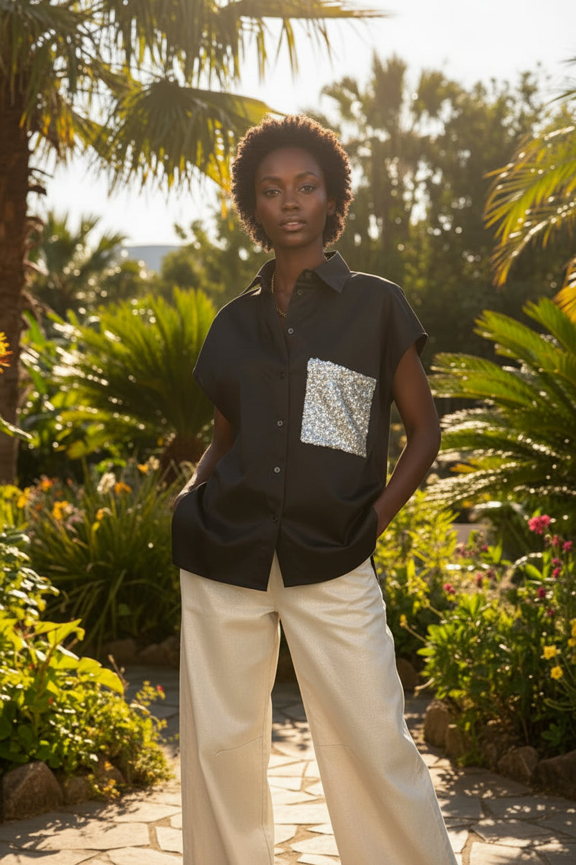 Camicia senza maniche tasca pailettes
