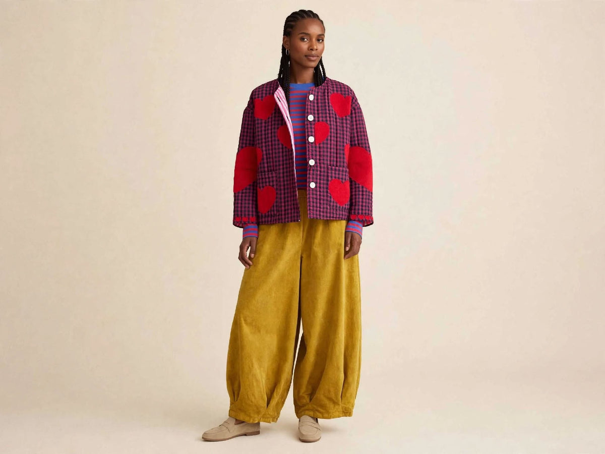 GIACCA BOMBER QUADRETTI CON CUORI ROSSI