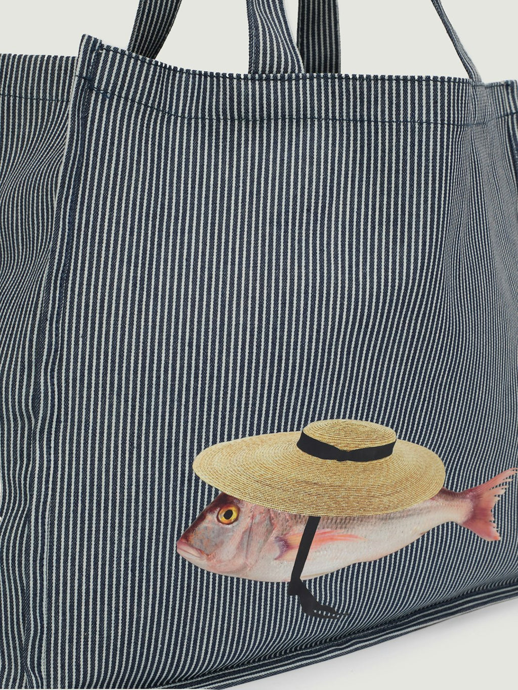 Borsa a righe con stampa di pesce