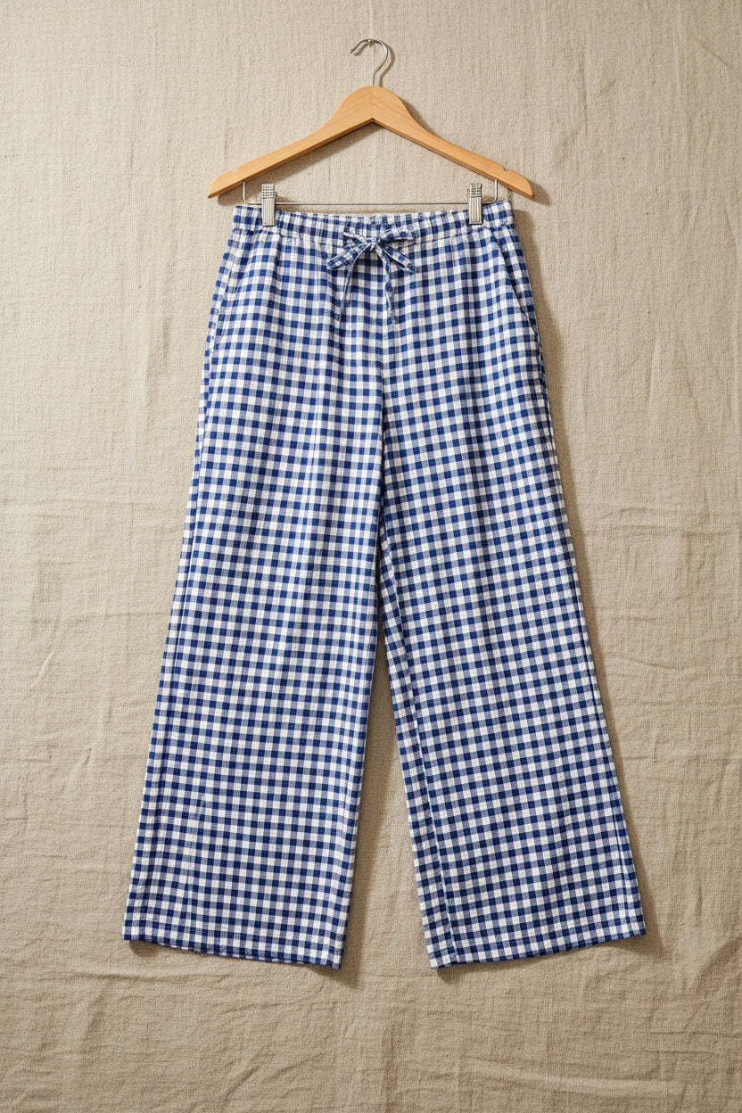 Pantalone vichy blu elettrico new