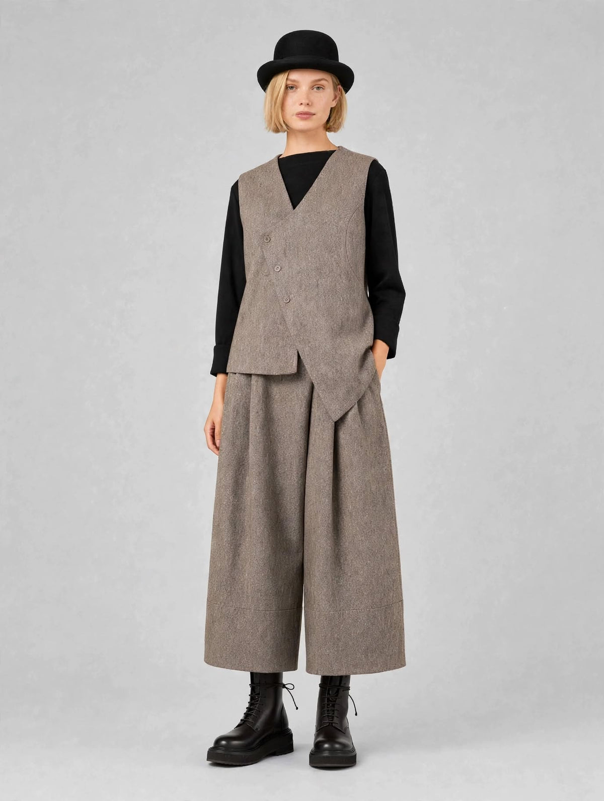 Gilet Donna Asimmetrico Lana Tortora Taglia Unica -