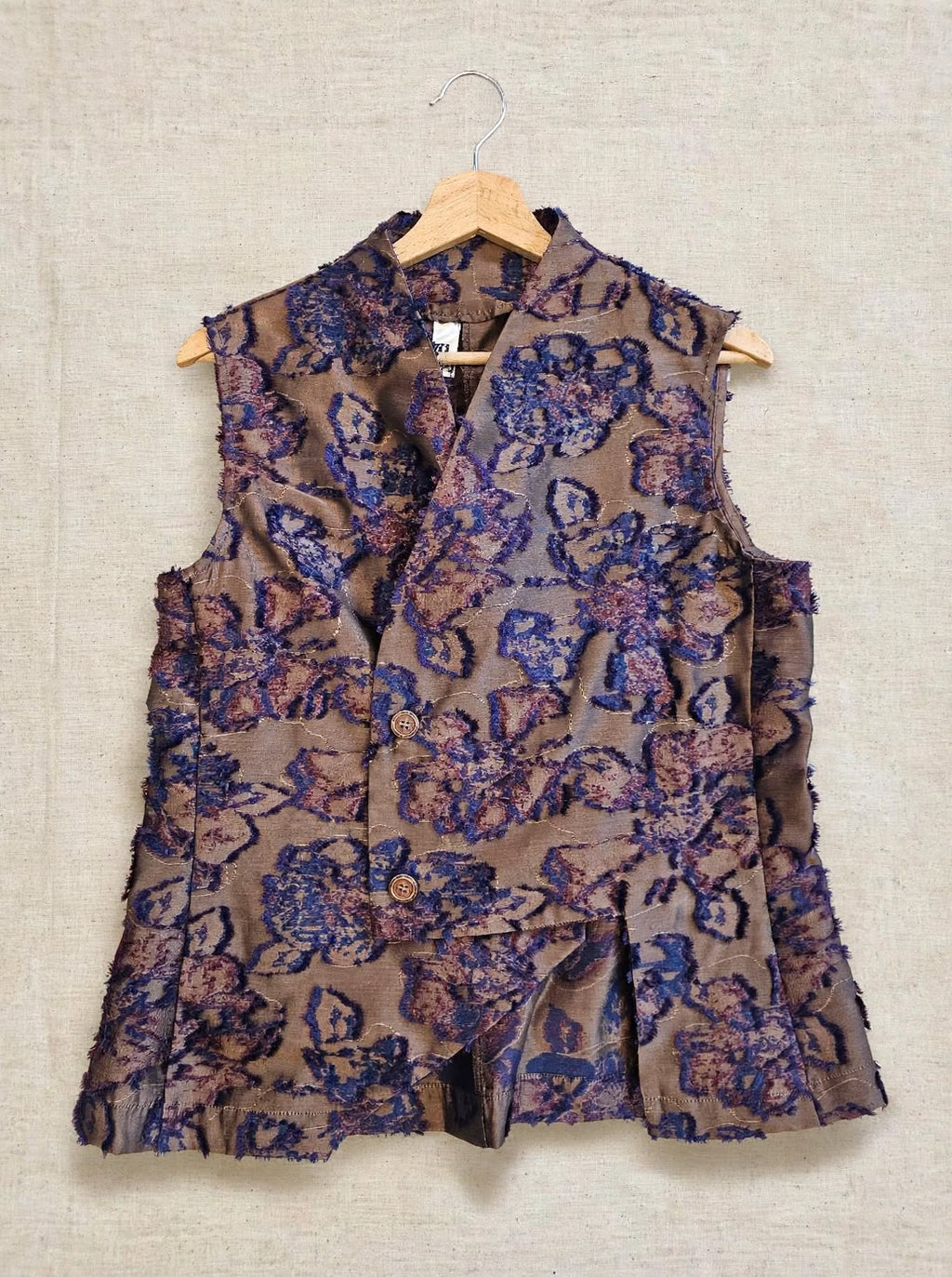 Gilet Sartoriale Asimmetrico Jacquard Floreale Fil Coupé - Moro e Blu