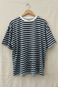 T - shirt righe scatoletta azzurro marrone