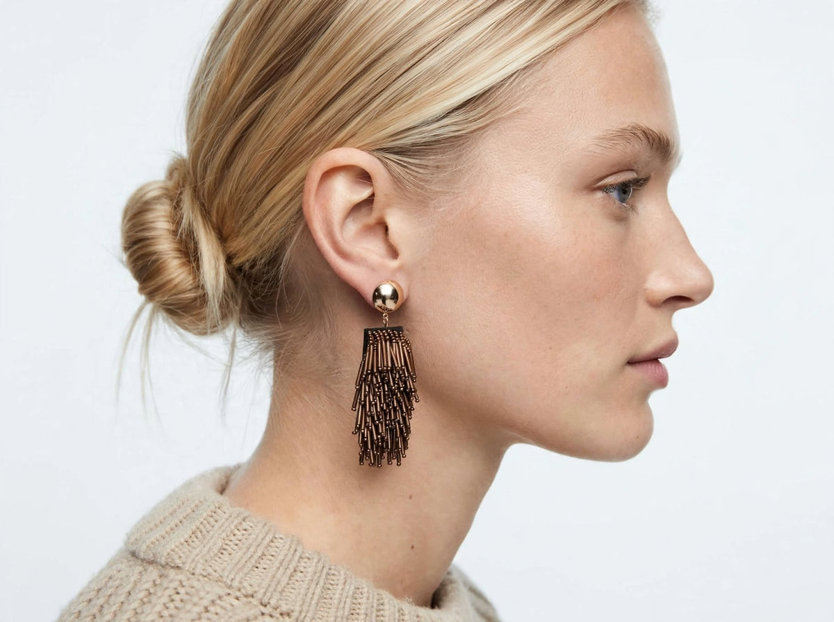 ASTRA BRONZE - Orecchini Statement Frangia Bronzo Rame e Oro