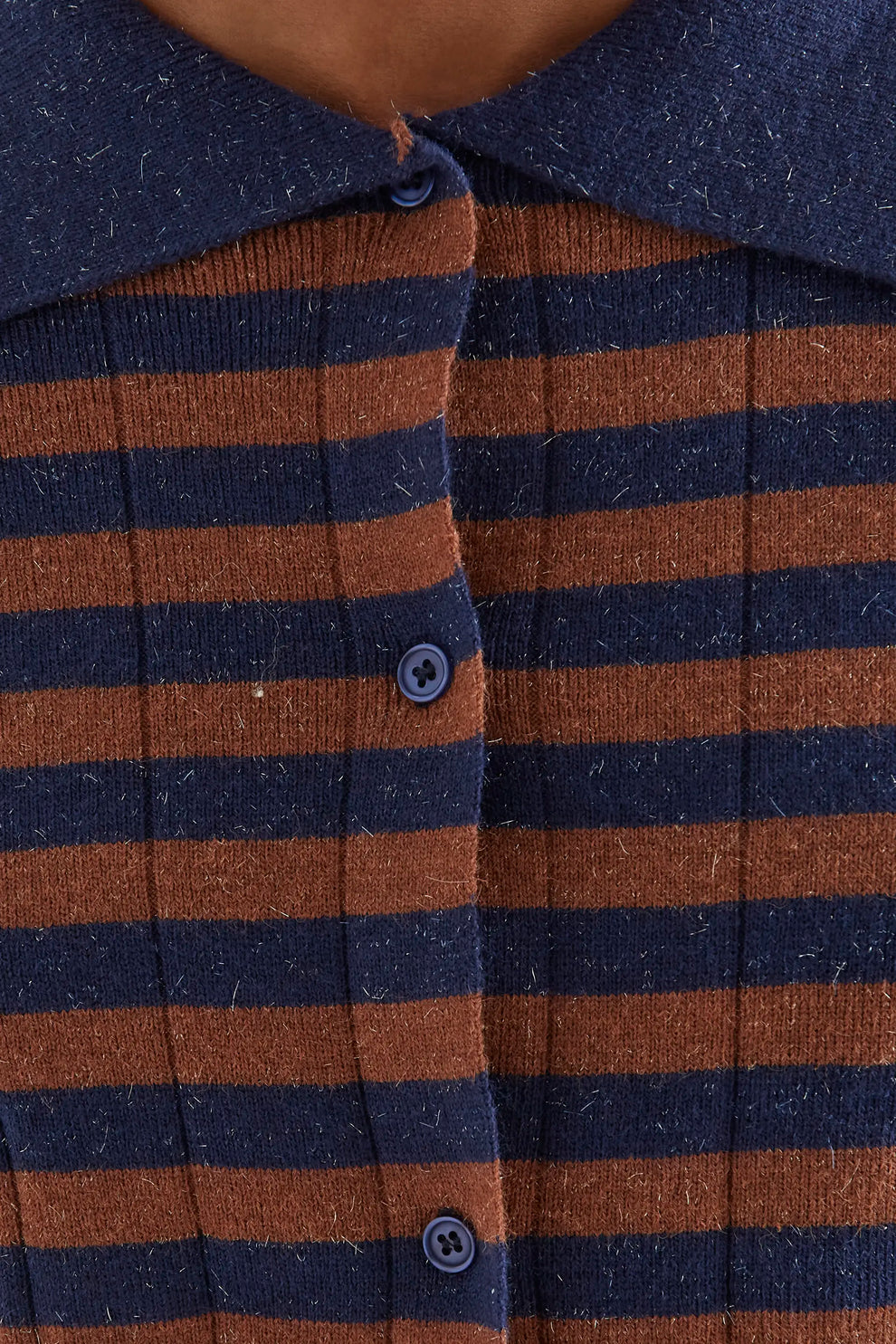 Cardigan in maglia con stampa a righe blu scuro e marrone