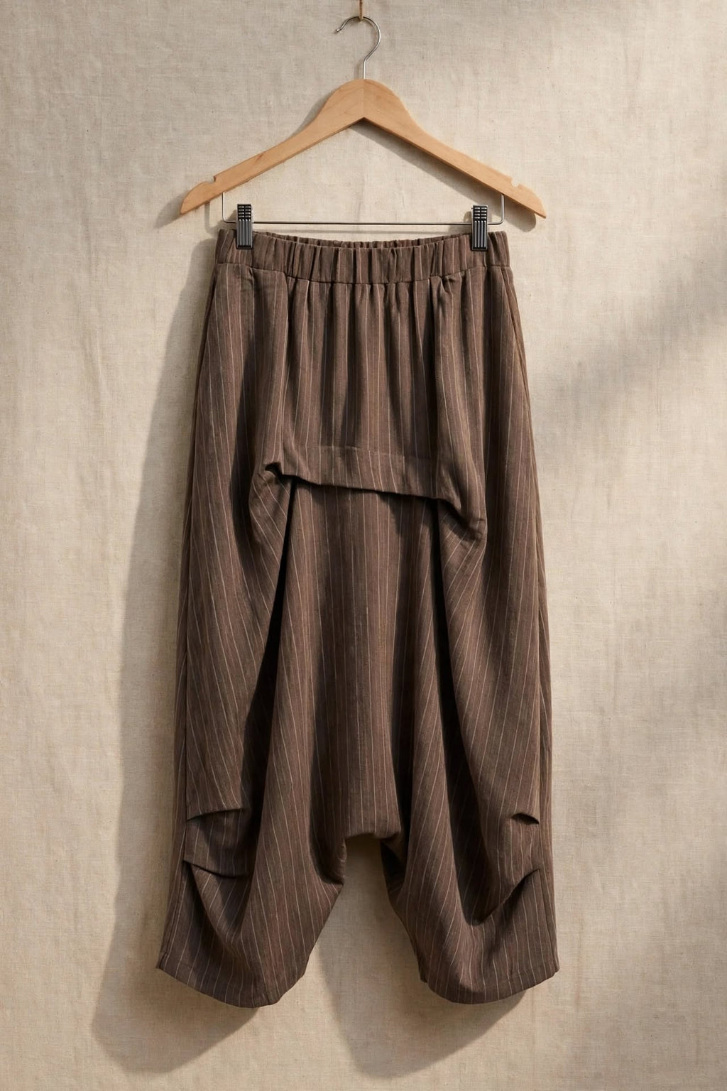 PANTALONE DROP HAREM GESSATO - TAUPE