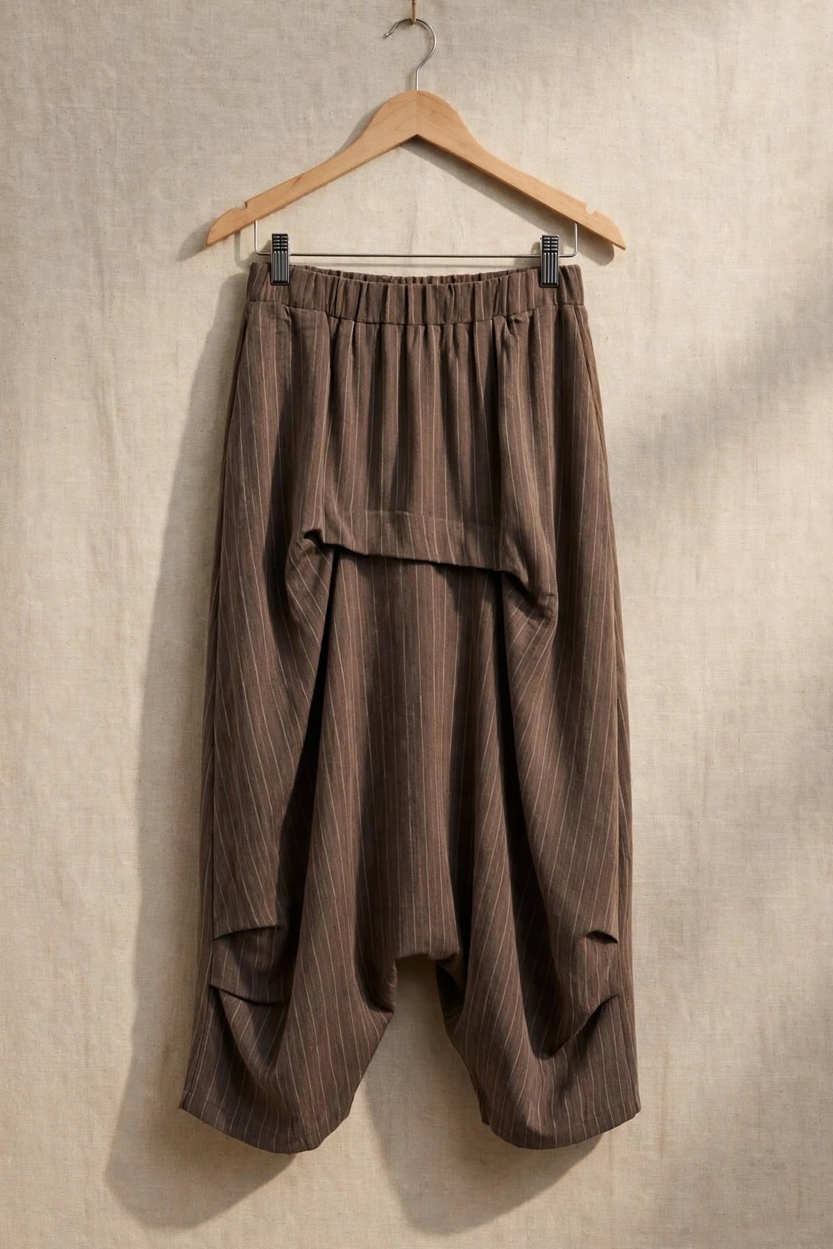 PANTALONE DROP HAREM GESSATO - TAUPE
