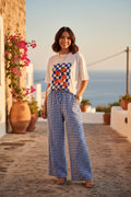 Pantalone vichy blu elettrico new