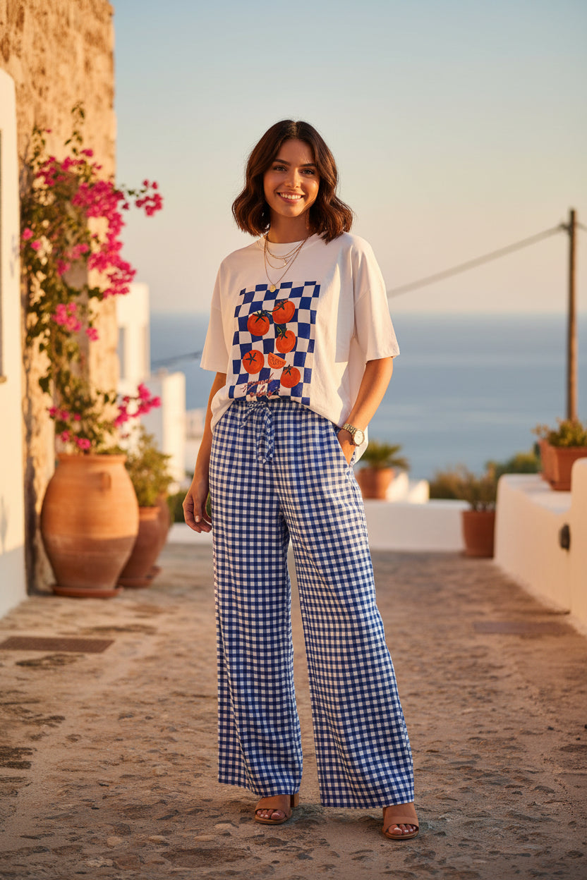 Pantalone vichy blu elettrico new