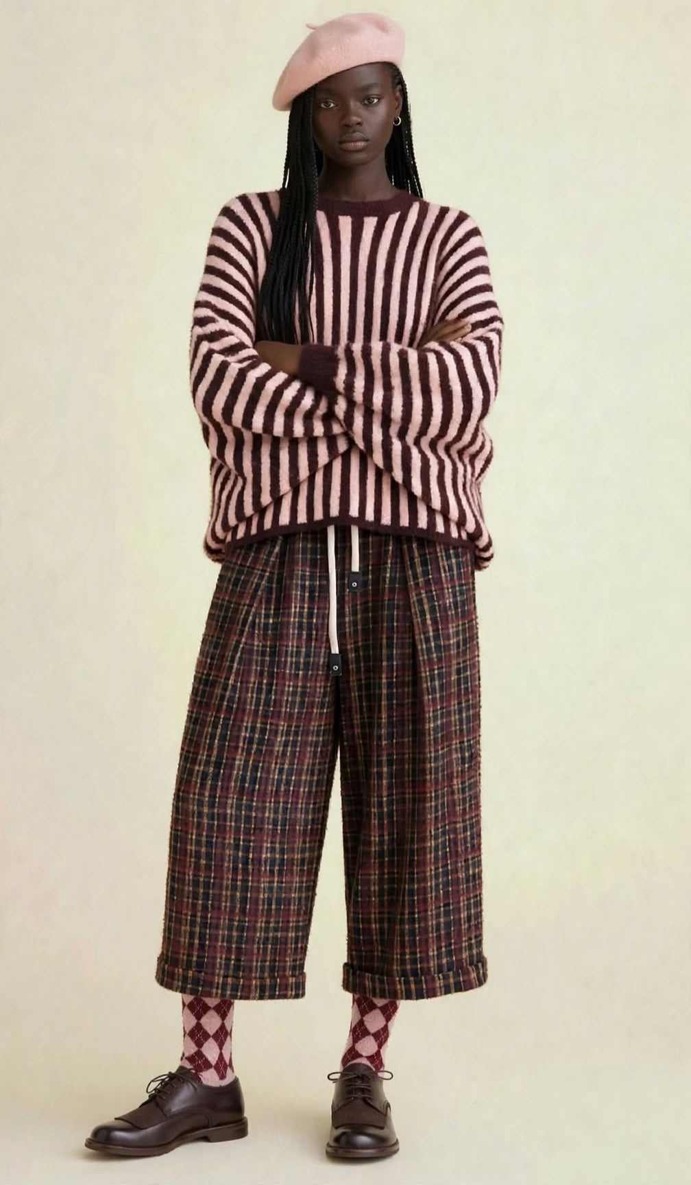 Maglione Oversize Poncho a Righe BORDEAUX -