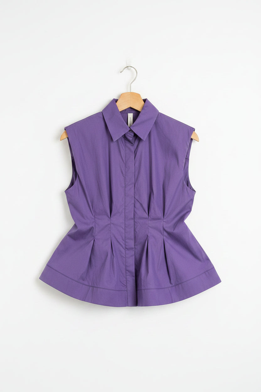 Camicia smanicata sfiancata viola