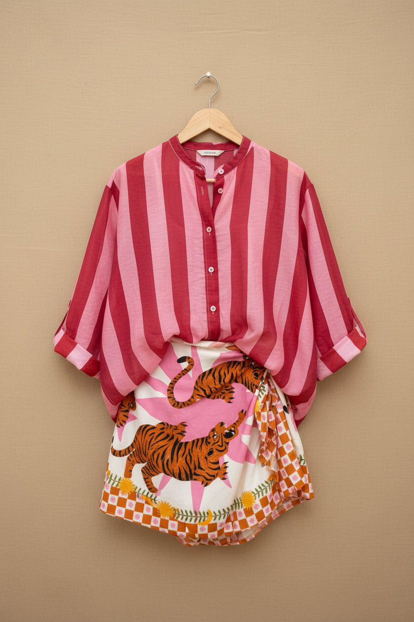 Camicia coreana righe rosa fucsia