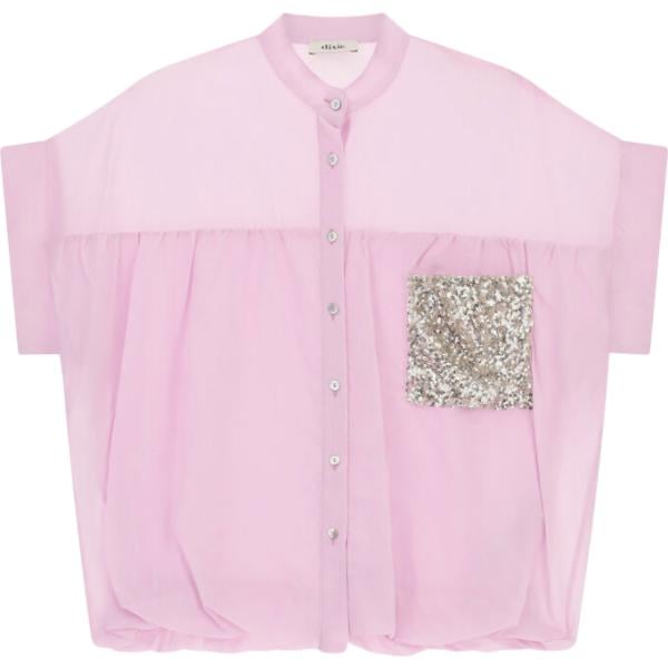 Camicia maniche corte rosa taschino pailettes
