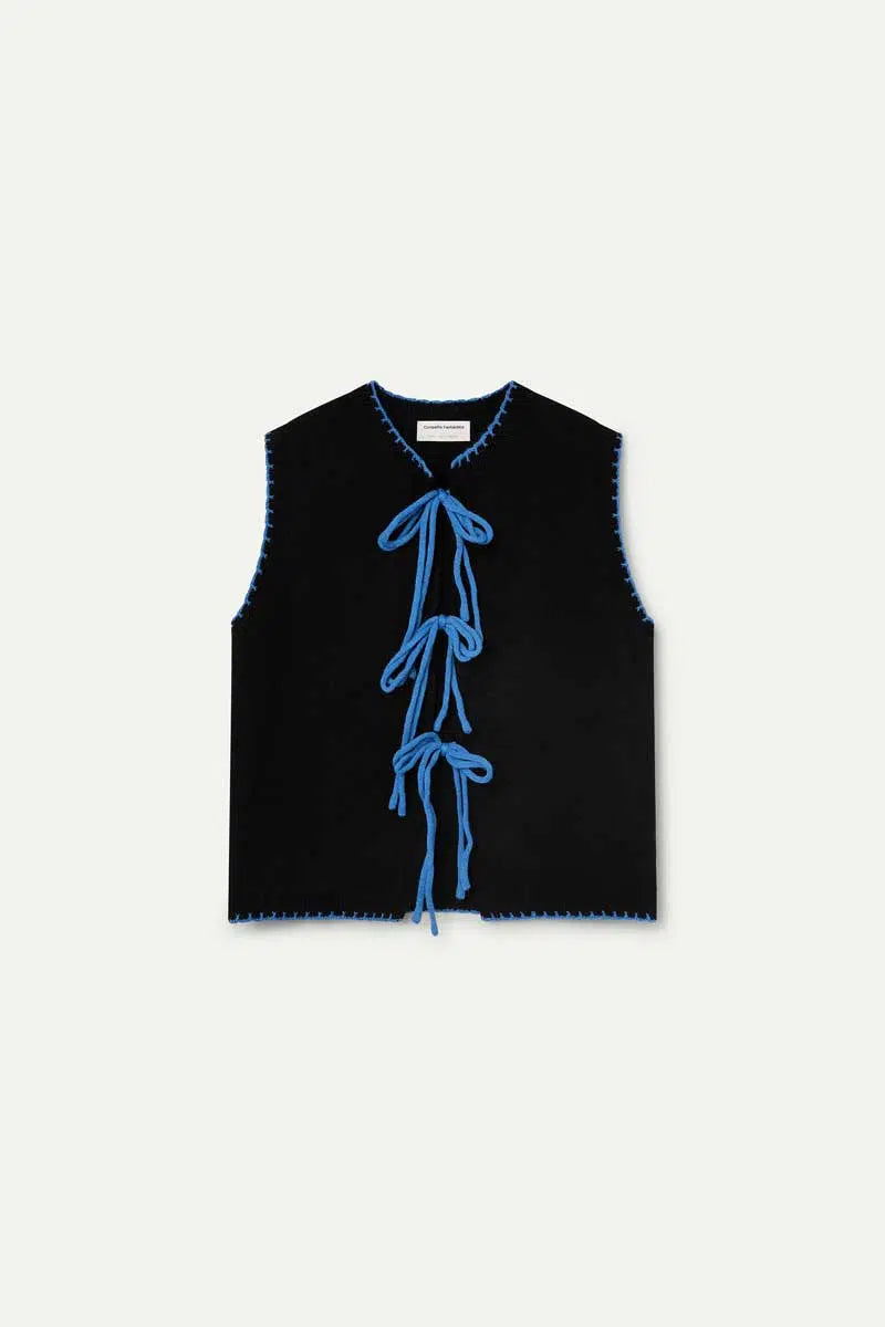GILET IN MAGLIA - NERO / BLU - Chiusura a fiocco