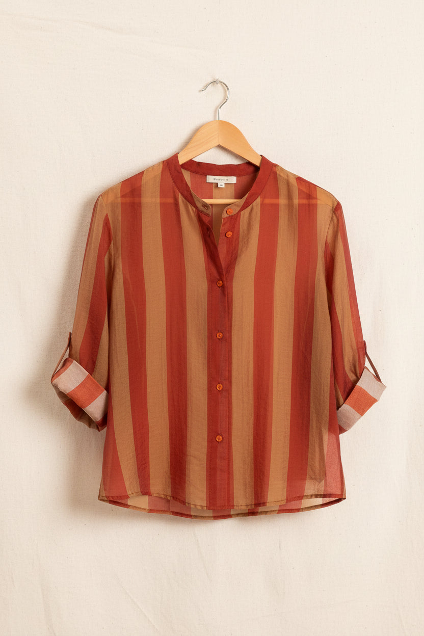Camicia a righe mussola di lyocell - tabacco/india