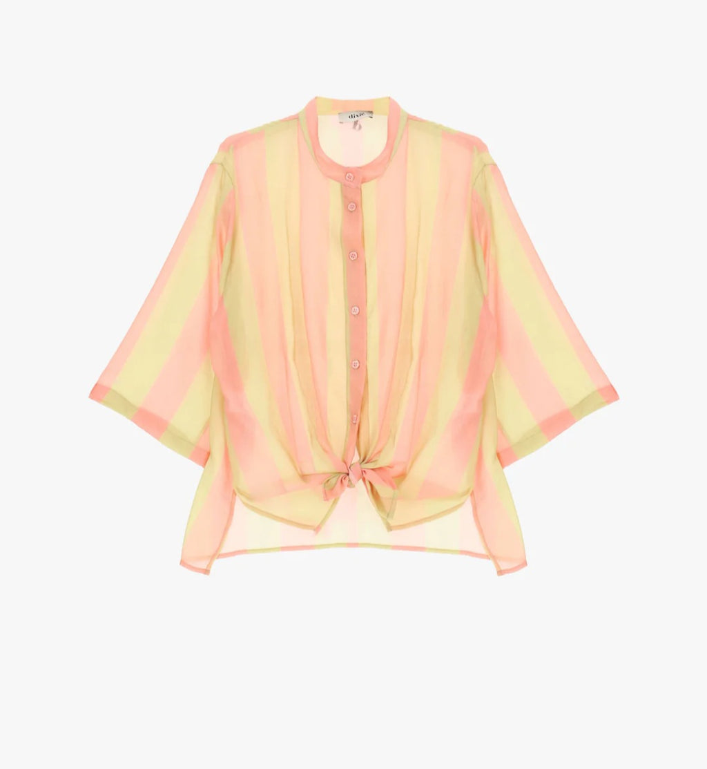 Camicia a righe con maniche tre quarti e nodo frontale