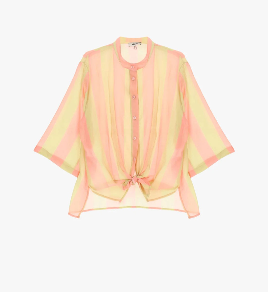 Camicia a righe con maniche tre quarti e nodo frontale