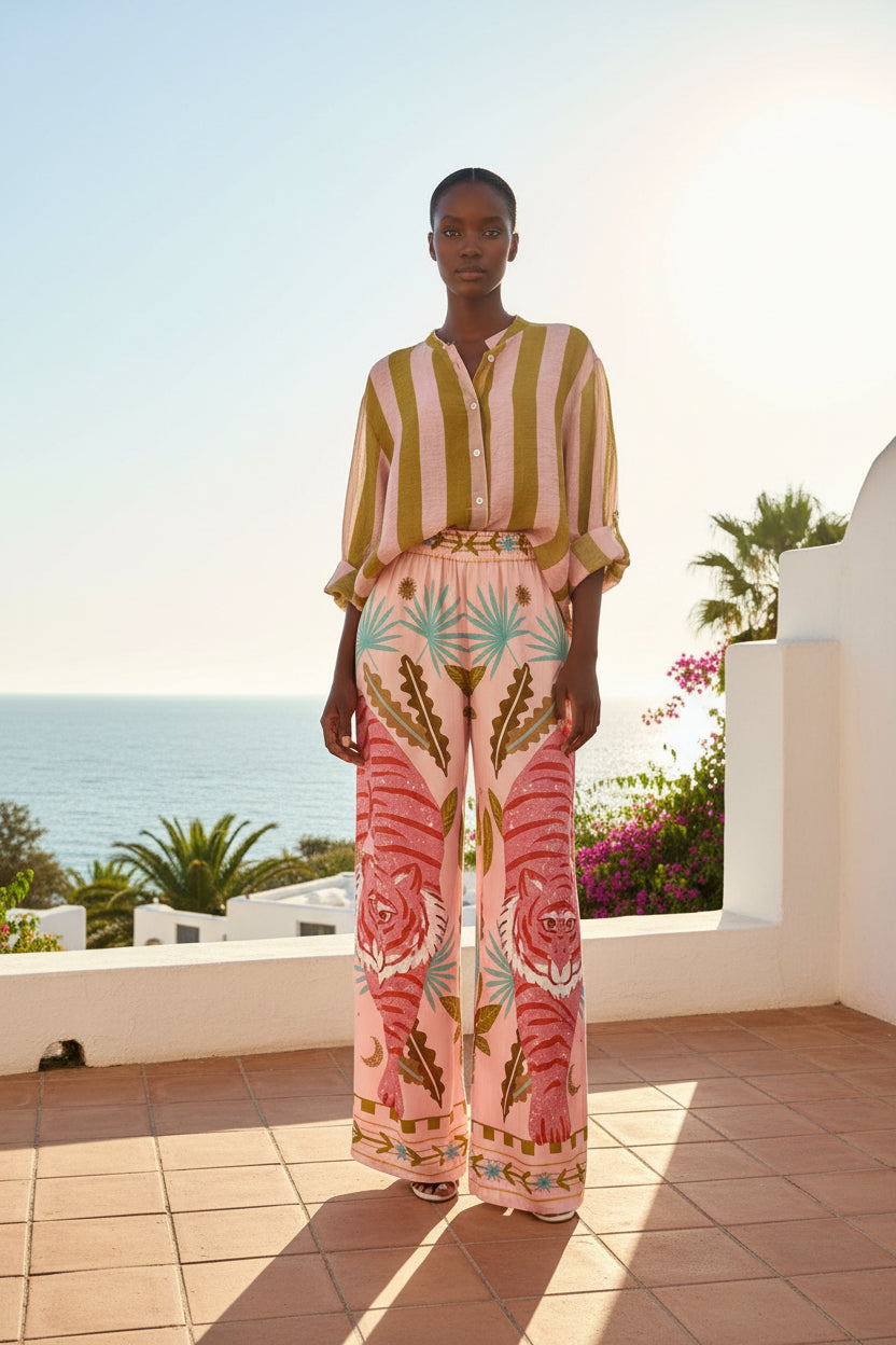 Pantalone fluido rosa tigri