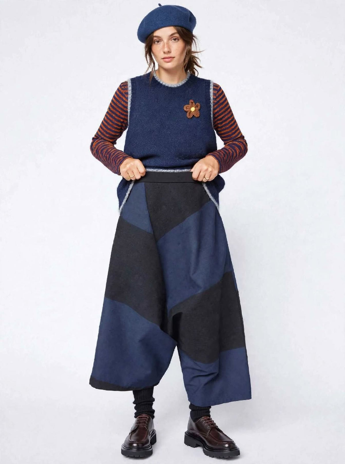 Pantalone Sarouel Patchwork Gea - Blu Notte / Antracite - Made in Italy
