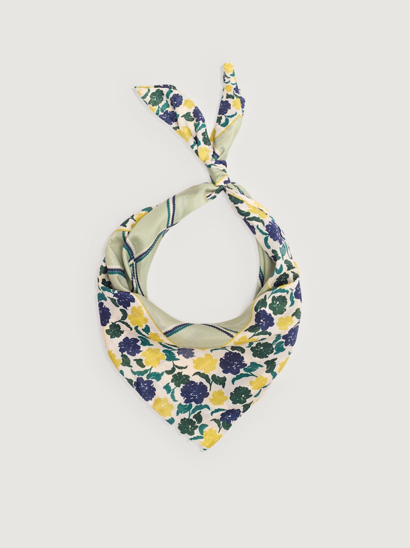 Foulard in seta Checks & Flowers rifinito a mano