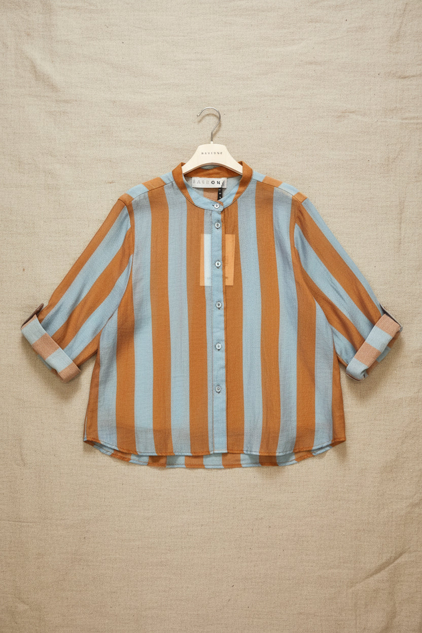 Camicia riga larga azzurra e oro