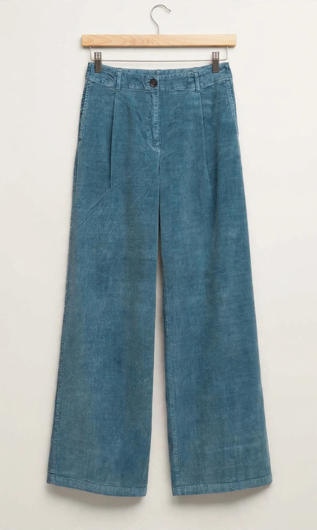 Nice Things Paloma S. Pantalone Palazzo Velluto a Coste Sottile Azzurro Polvere  - Gamba Ampia Vita Alta - Tintura in Capo - FW'26