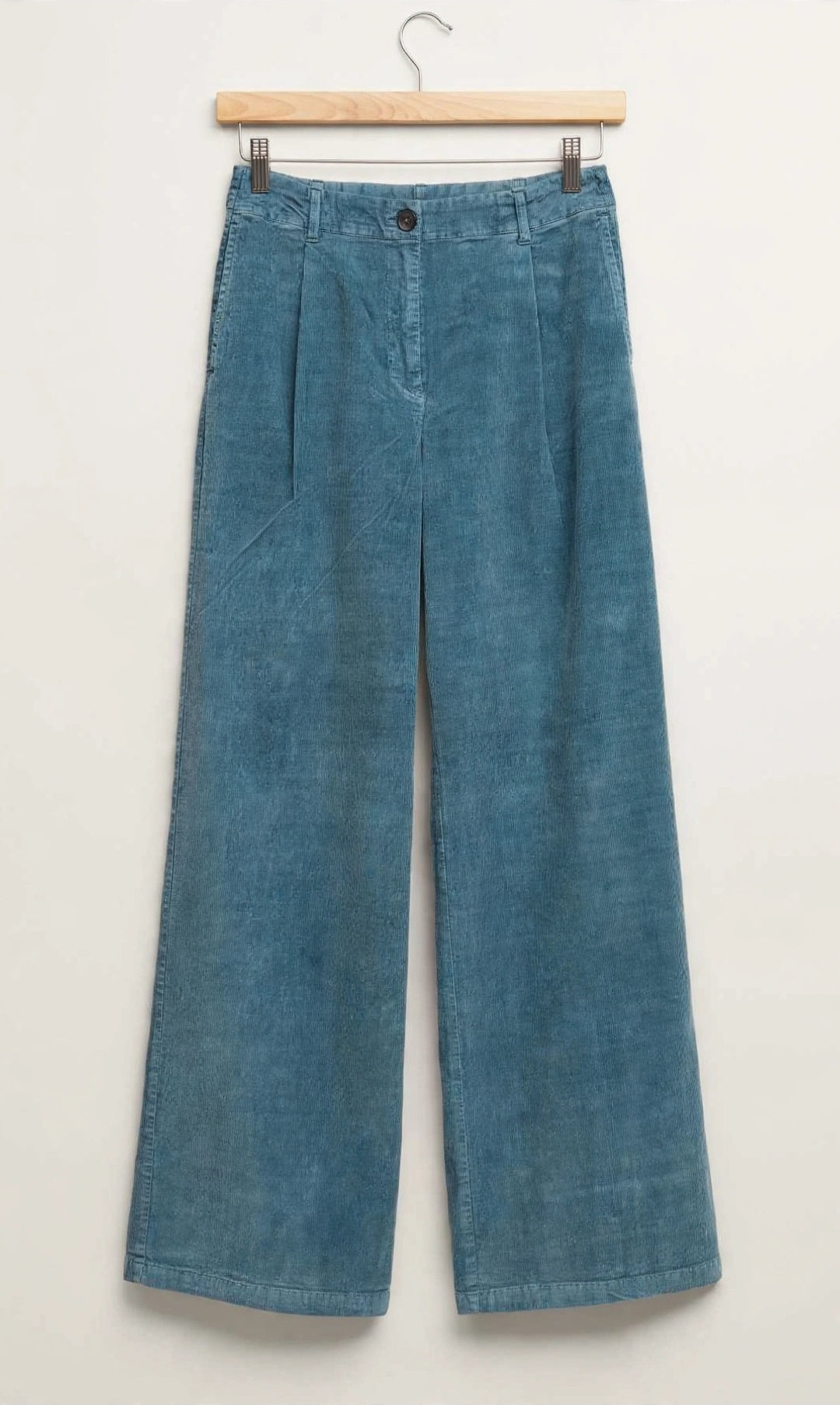 Nice Things Paloma S. Pantalone Palazzo Velluto a Coste Sottile Azzurro Polvere  - Gamba Ampia Vita Alta - Tintura in Capo - FW'26