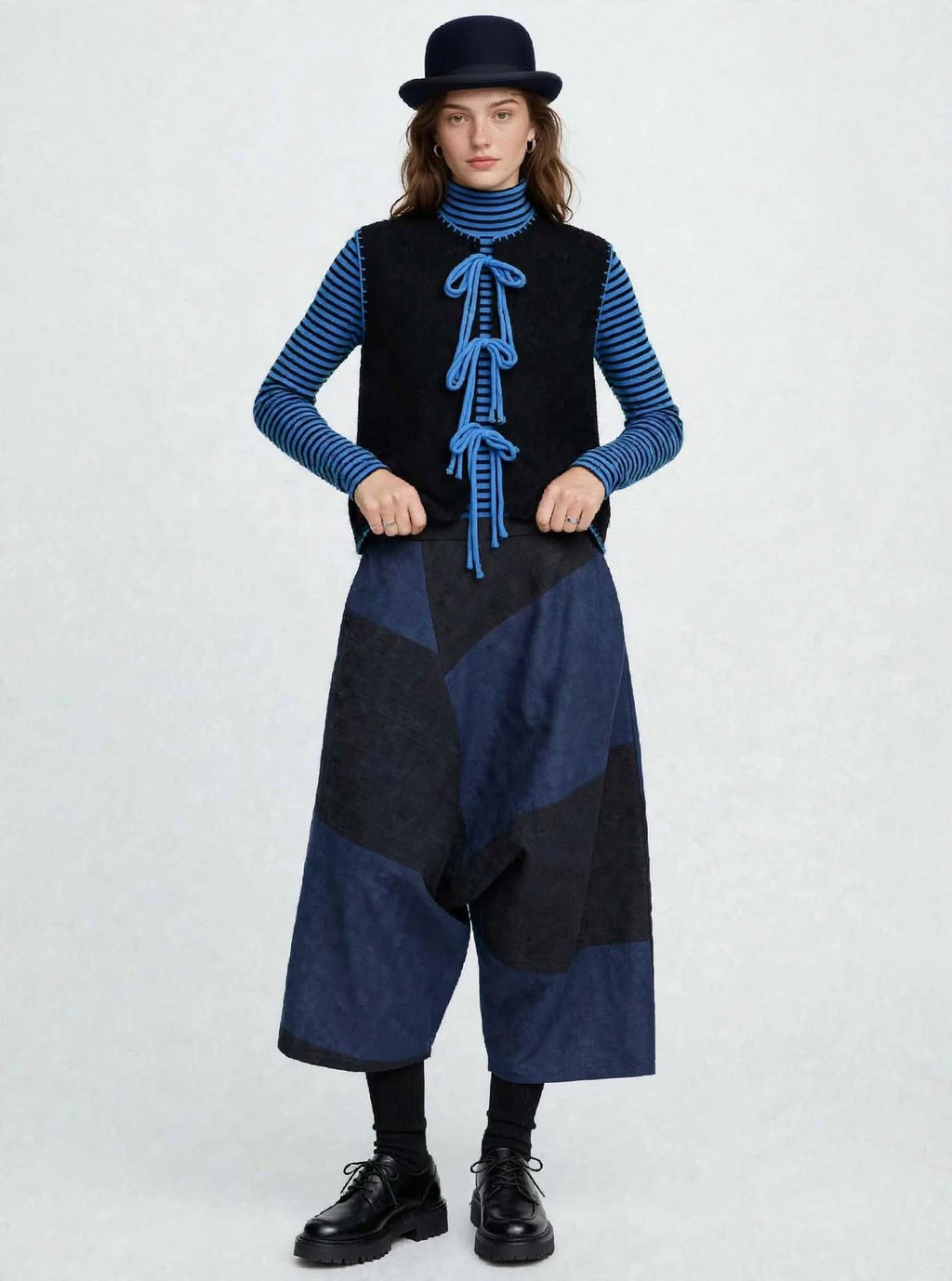 Pantalone Sarouel Patchwork Gea - Blu Notte / Antracite - Made in Italy