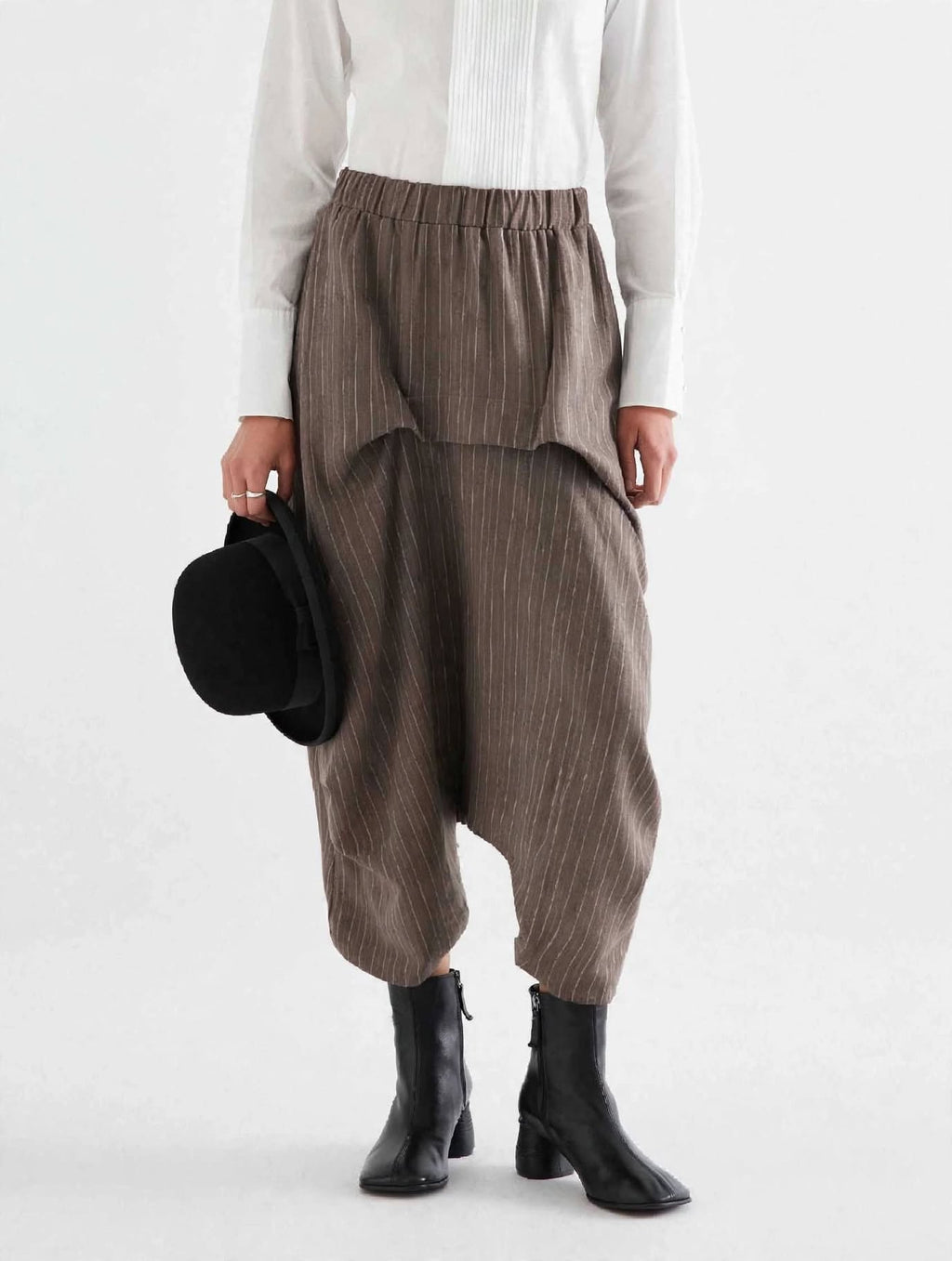 PANTALONE DROP HAREM GESSATO - TAUPE