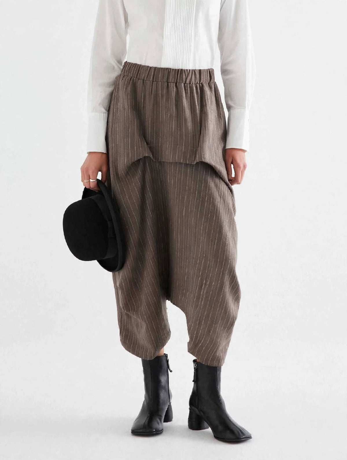 PANTALONE DROP HAREM GESSATO - TAUPE