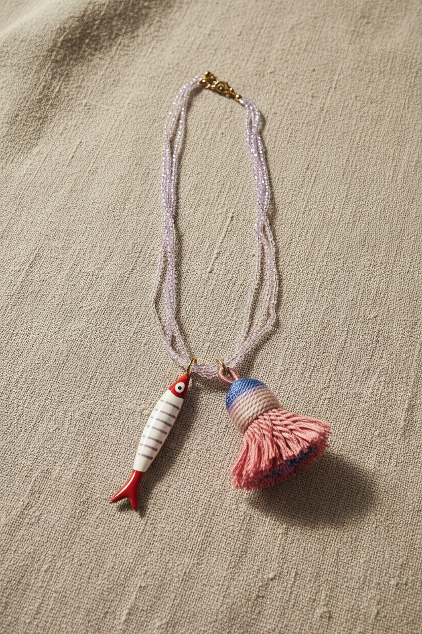Collana sardine lilla e trasparente