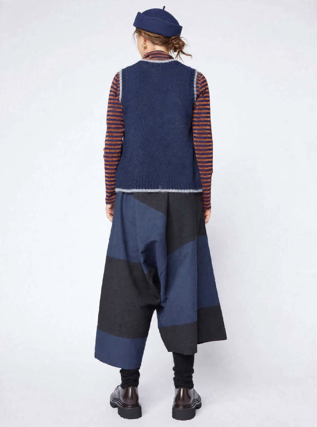 Pantalone Sarouel Patchwork Gea - Blu Notte / Antracite - Made in Italy