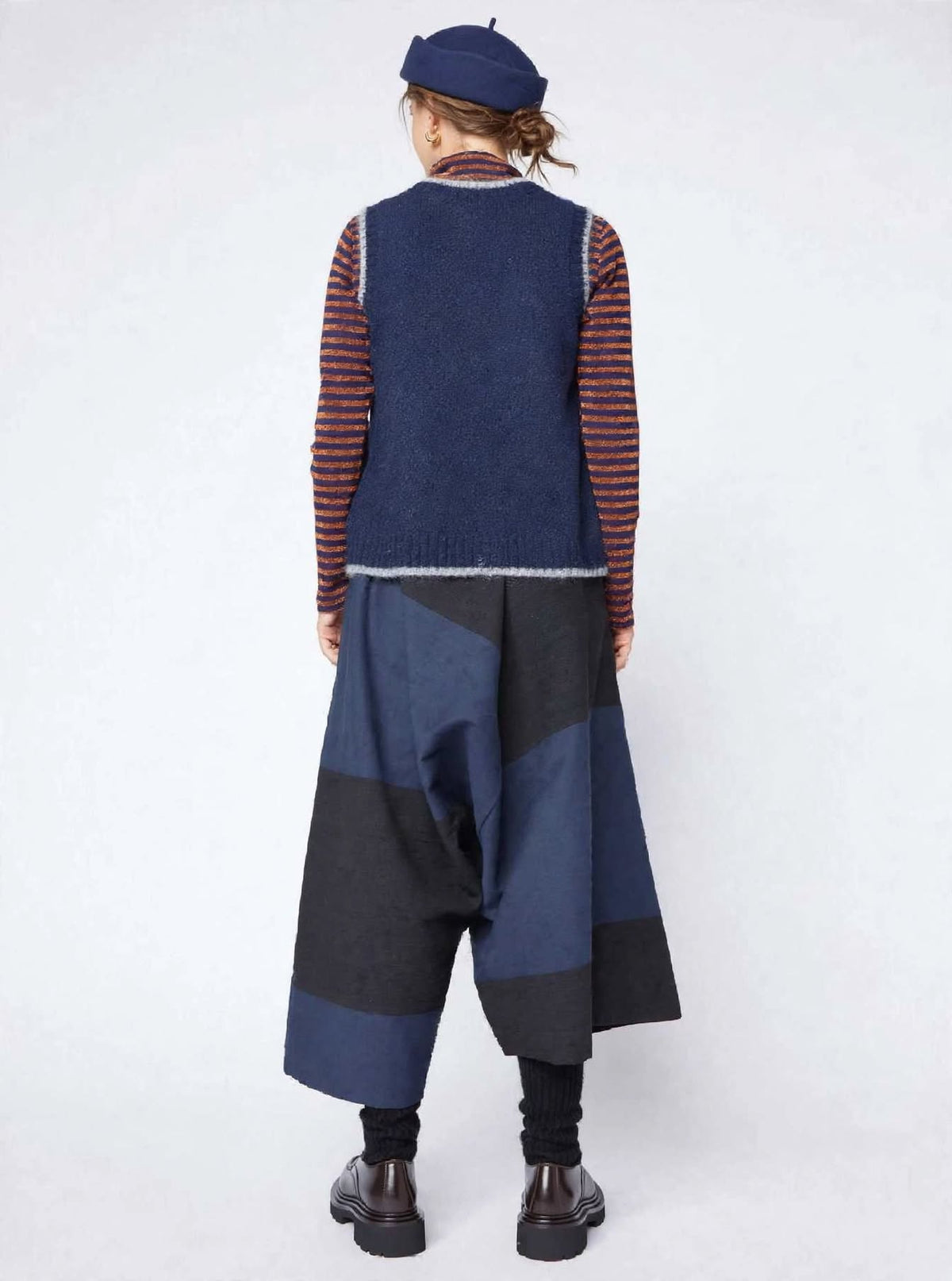 Pantalone Sarouel Patchwork Gea - Blu Notte / Antracite - Made in Italy