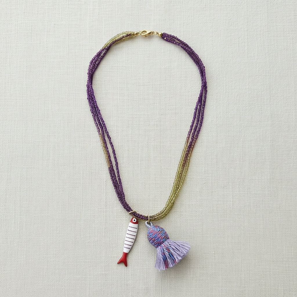 Collana bicolor verde viola sardina nappina