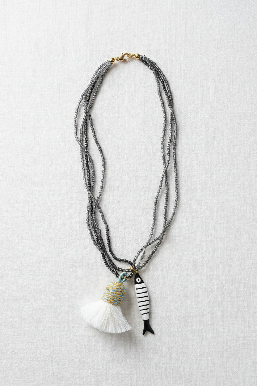Collana bicolore grigio nero sardine nappina