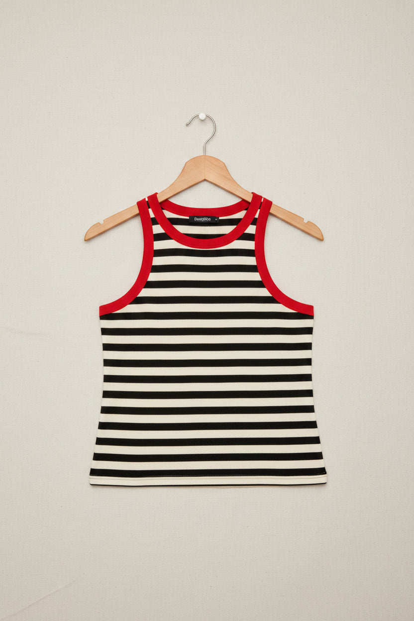 TOP RIGATO - ROSSO