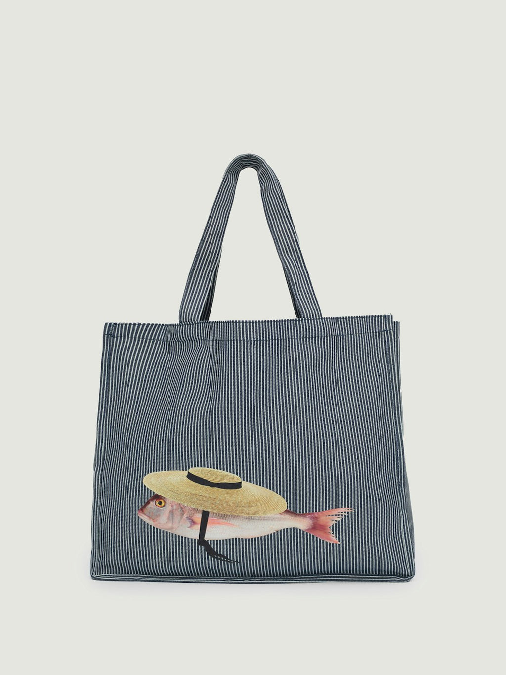 Borsa a righe con stampa di pesce