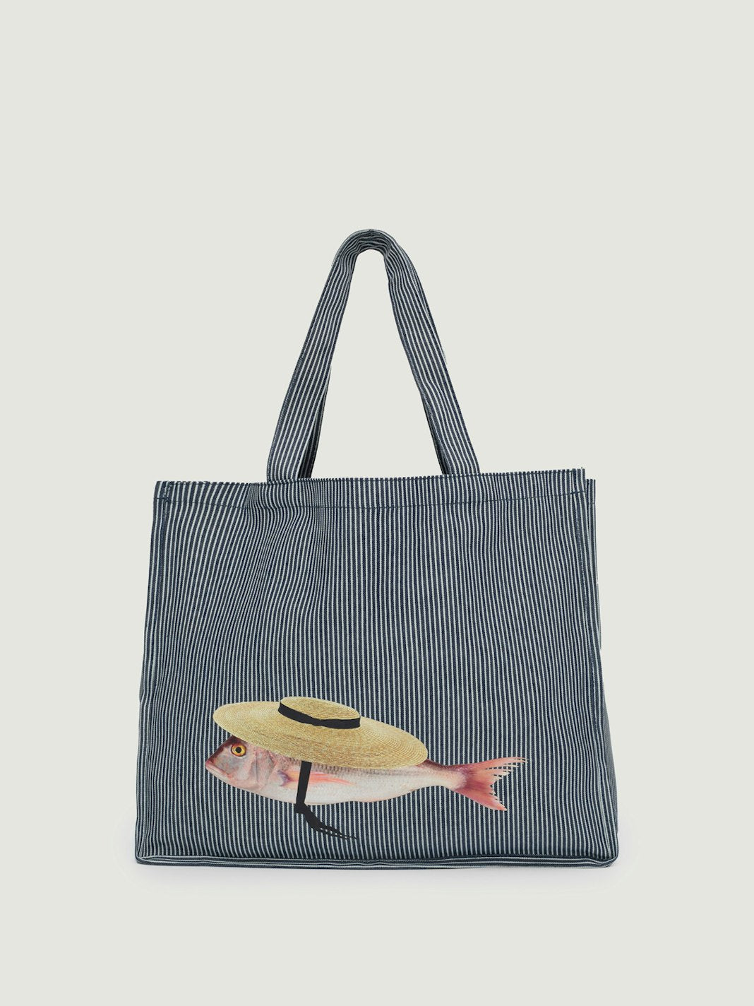 Borsa a righe con stampa di pesce