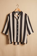 Camicia a righe collo coreana - sand/nero