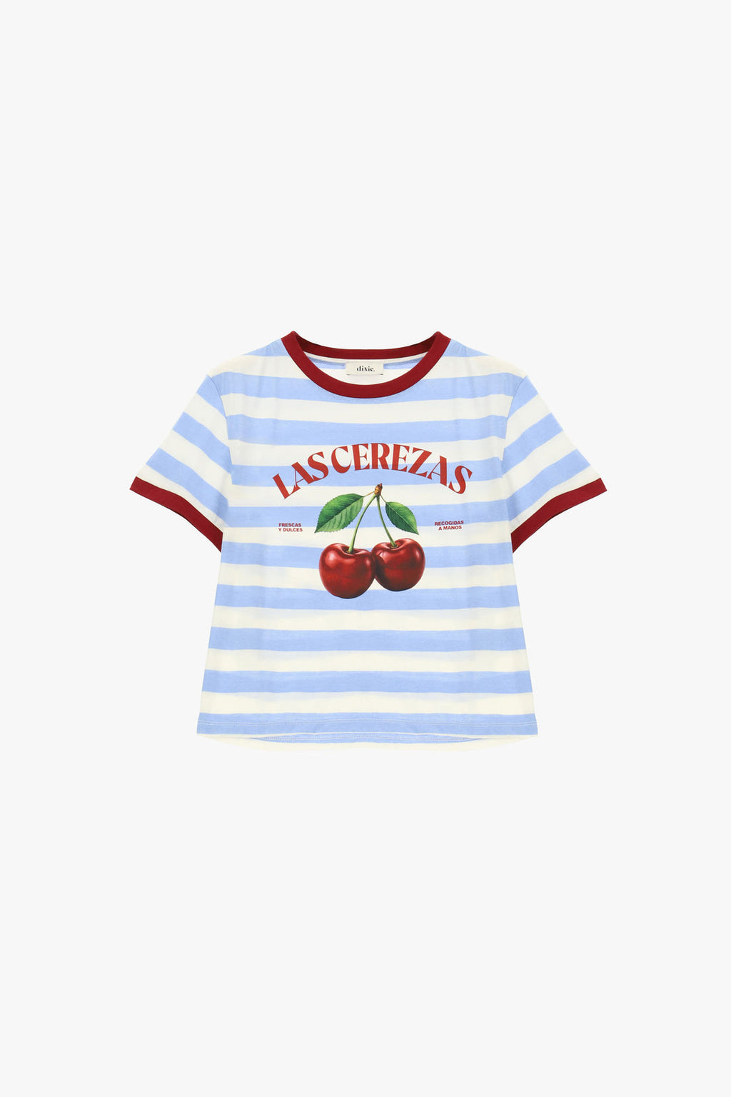 T-shirt a righe con stampa ciliegie e profili a contrasto