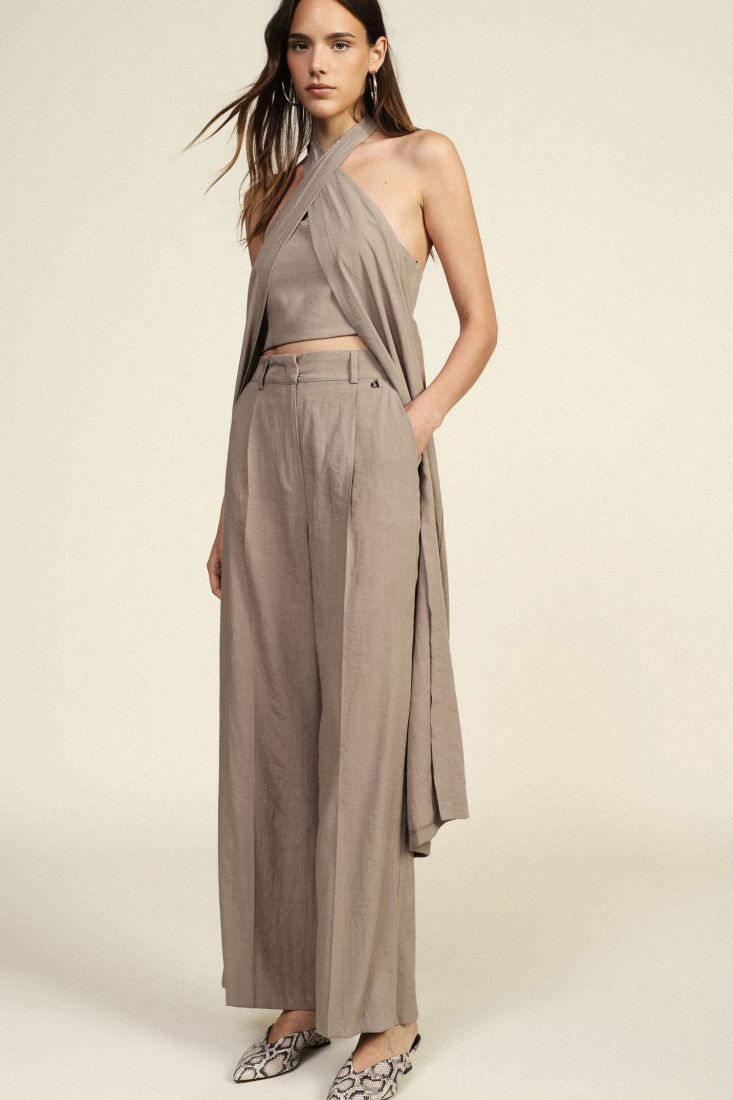 Pantaloni palazzo vita alta con pince frontali