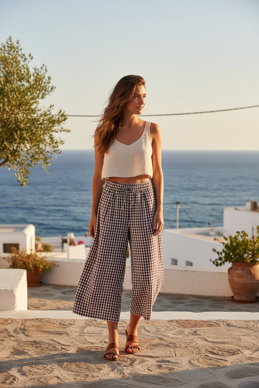 Pantalone check con elastico