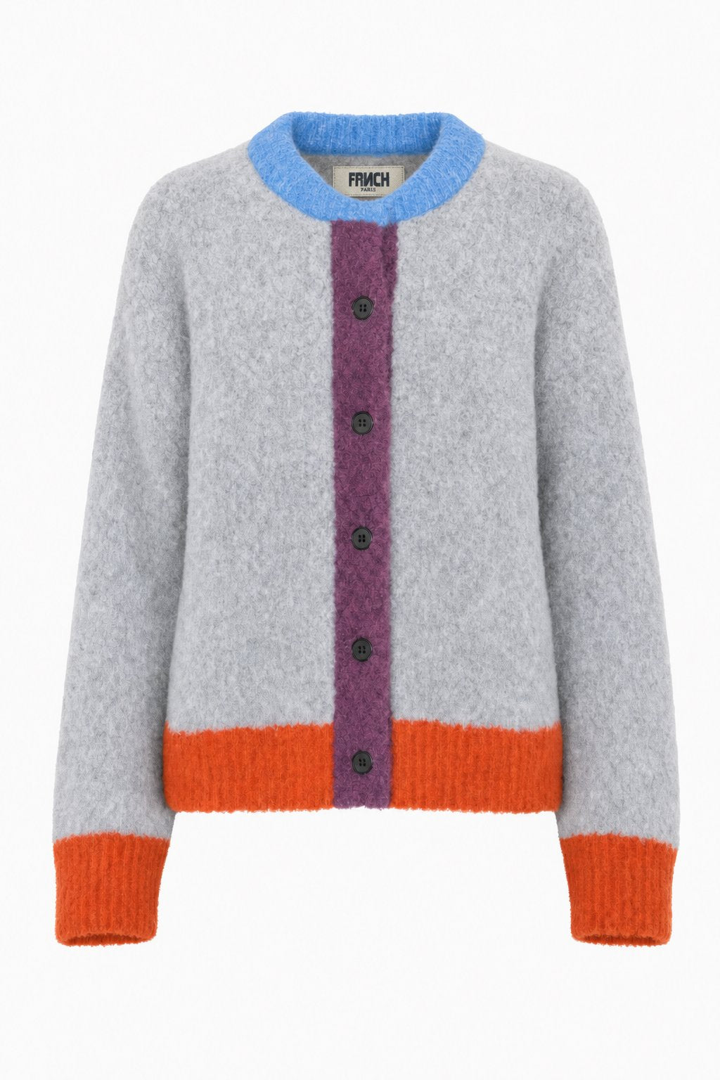 CARDIGAN FLUFFY COLOR-BLOCK - GRIGIO / AZZURRO / VIOLA / ARANCIONE