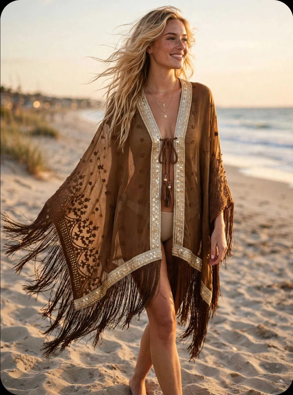 Poncho/Kimono con ricami