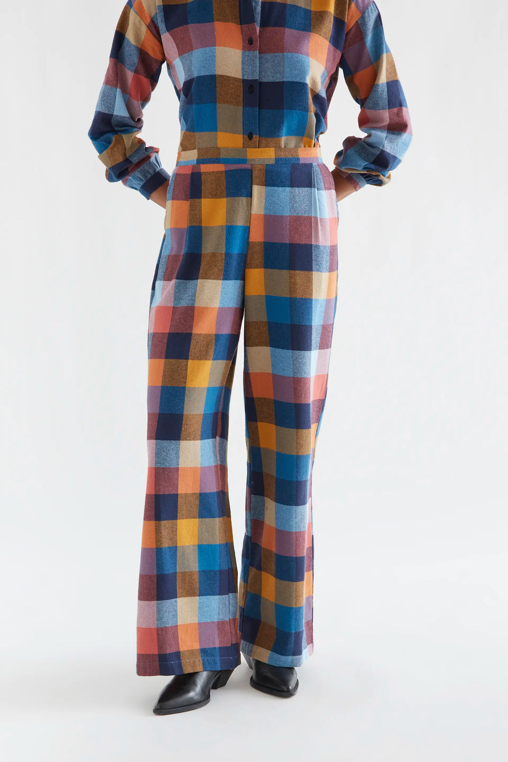 Pantaloni in 100% cotone quadri multicolore