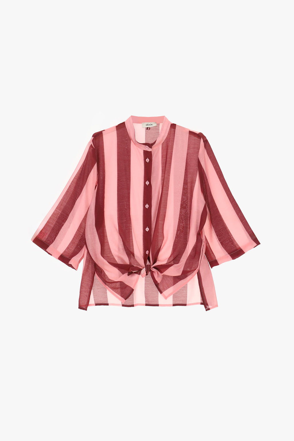 Camicia a righe con maniche 3/4 e colletto alla coreana